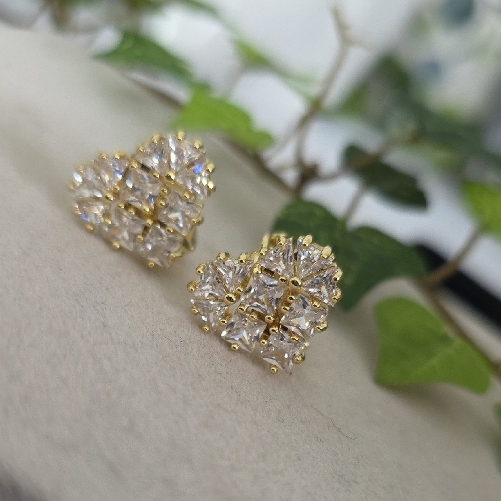 Gold Huggie Hoop Earrings CZ Pave Hearts